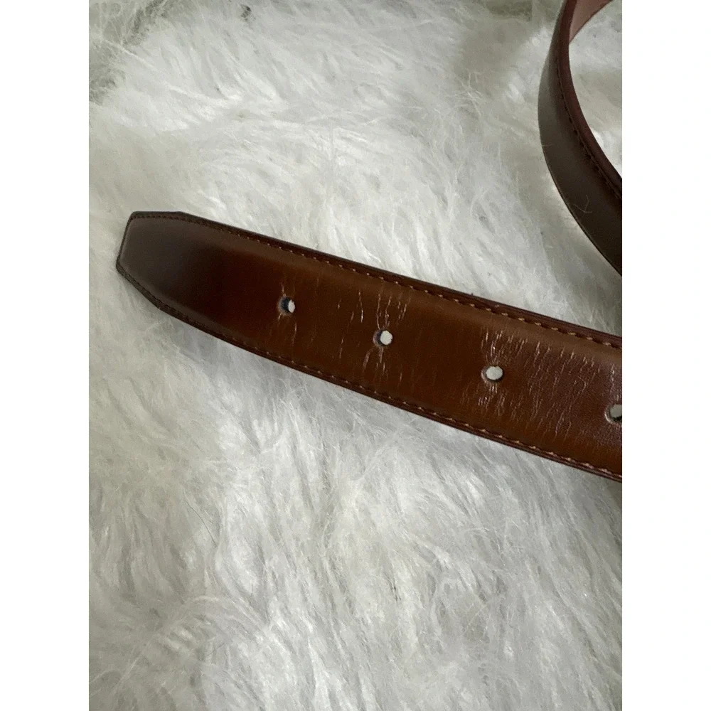 Mens Brown Leather Dress Belt 42 Gunmetal Buckle Tonal Stitching Classic